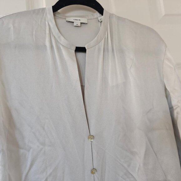 NWT Vince Band Collar Long Sleeve Silk Blouse Shirt - Picture 6 of 6